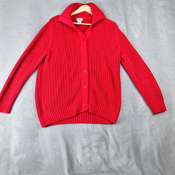 LL Bean Cardigan Womens XL Red Button Up Turtleneck Cable Knit Sweater Pima - Picture 5 of 8